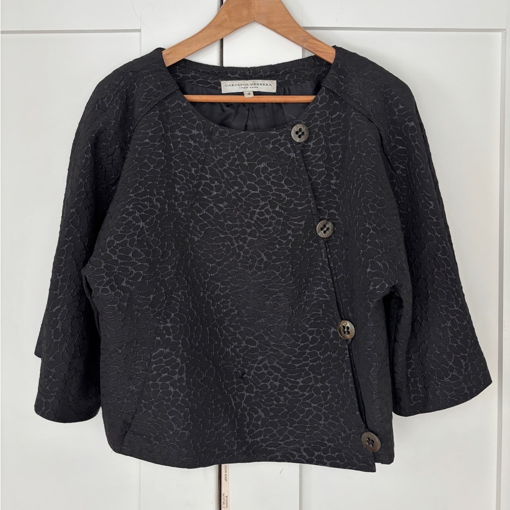 Carolina Herrera Black Textured Cape Jacket